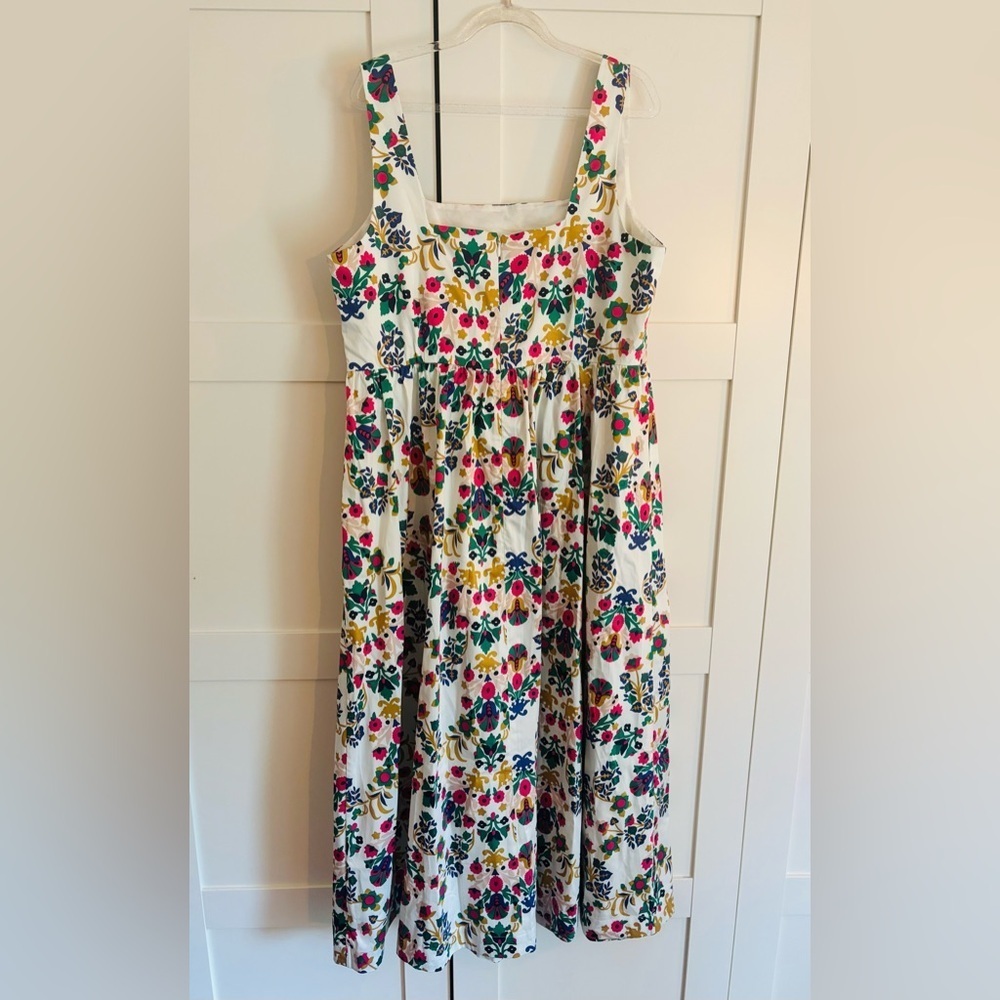 Boden Cream Floral Midi Dress with Pink, Purple and Green Blooms - Picture 4 of 7